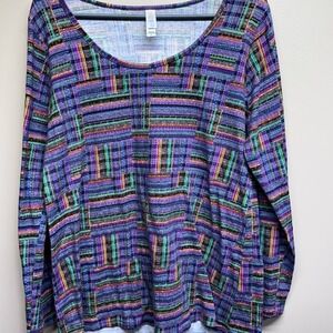 LuLaRoe Womens Purple Multi Color Geometric Basketweave Long Sleeve Top Large